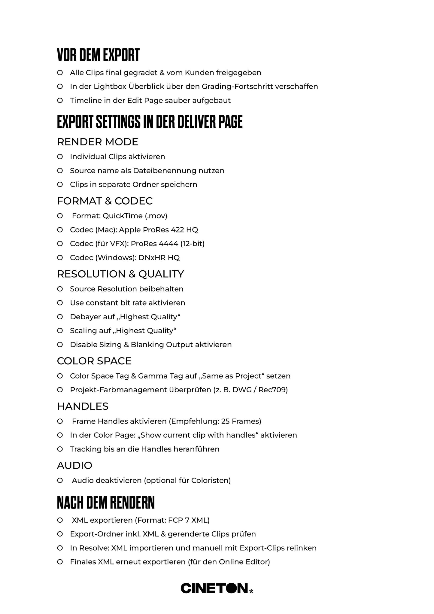 Colorist Export Checklist